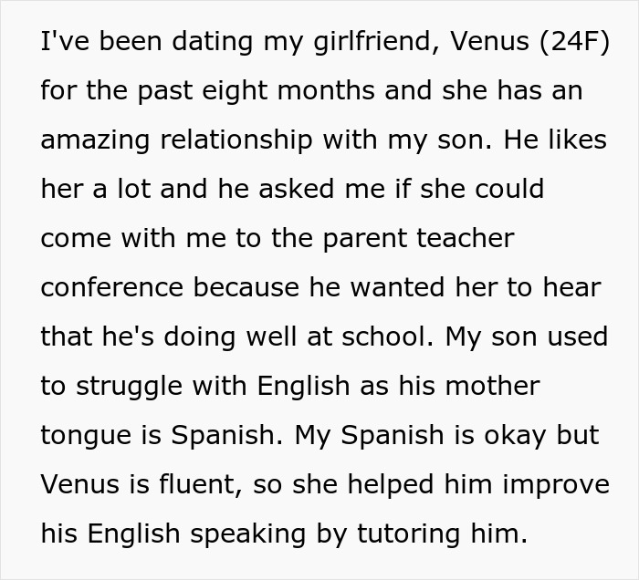 Netizens are by this dad's side to remind his son's teacher at a parent-teacher conference at school that he's a parent, not a girlfriend