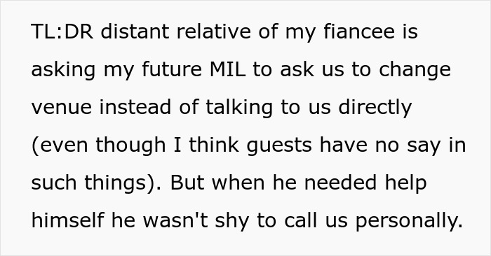 ‘Guestzilla’ Blasts Newlyweds For Choosing ‘Wrong’ Place For Wedding, Then Asks Groom For Help As If Nothing Had Happened ‘Guestzilla’ Blasts Newlyweds For Choosing ‘Wrong’ Place For Wedding, Then Asks Groom For Help As If Nothing Had Happened