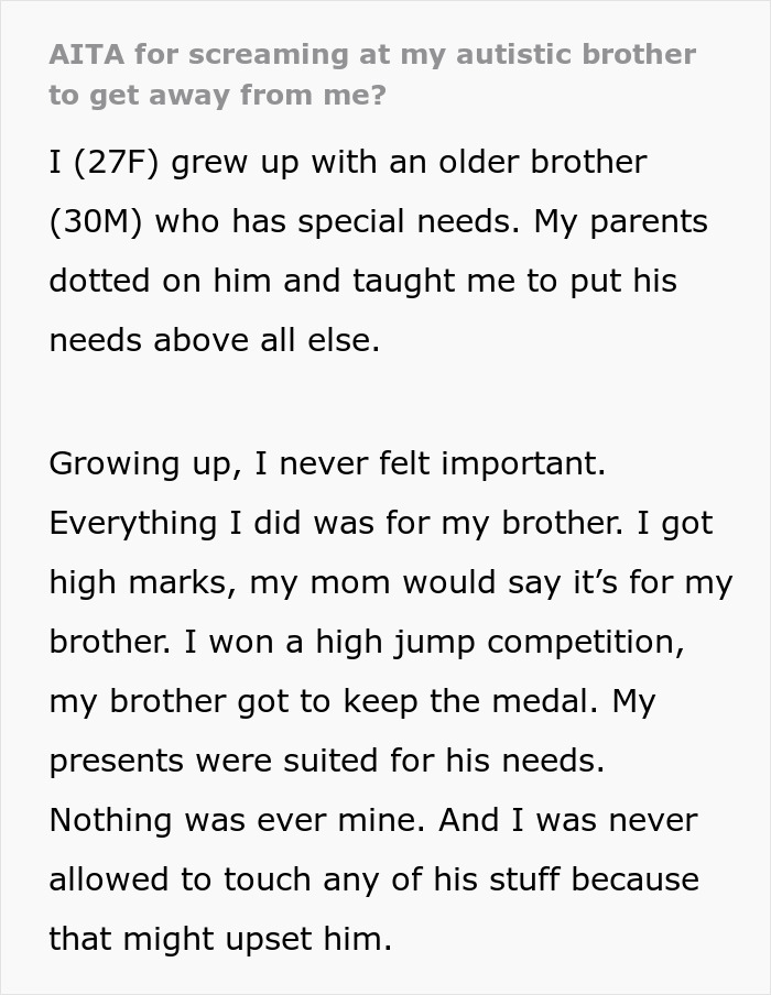 Brother Gets Prioritized Over Sister For The Entirety Of Her Life, She Snaps After He Destroys Her Prized Possessions As An Adult Brother Gets Prioritized Over Sister For The Entirety Of Her Life, She Snaps After He Destroys Her Prized Possessions As An Adult
