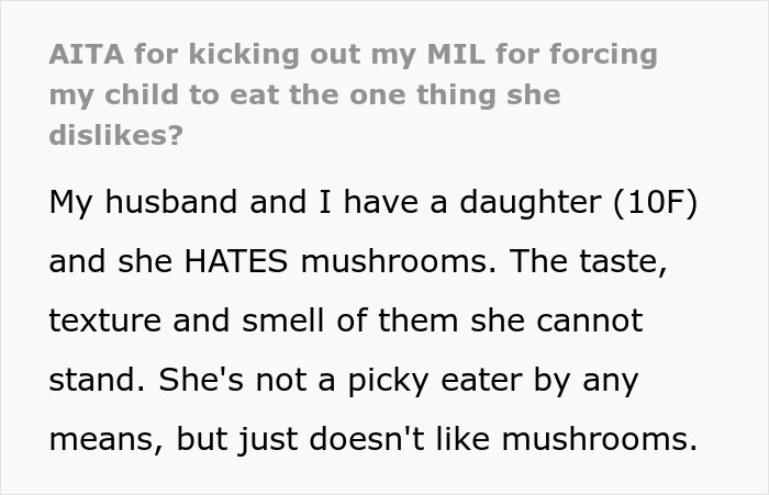 Woman Kicks MIL Out After Discovering She Starved Her Kid As She Kept Making Dinners Containing The One Thing She Hates The Most Woman Kicks MIL Out After Discovering She Starved Her Kid As She Kept Making Dinners Containing The One Thing She Hates The Most