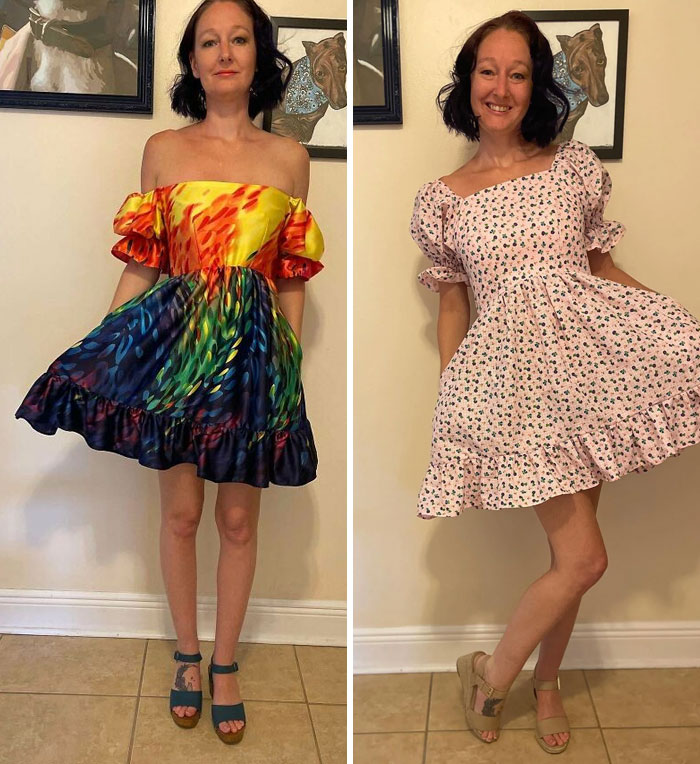 Sewed This Cute Summer Dress From 2 Very Different Fabrics