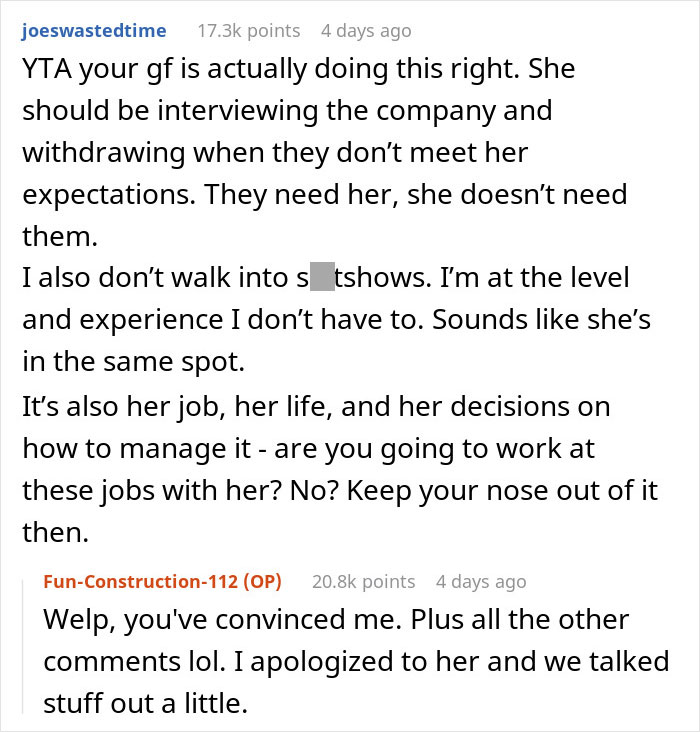 Person Wonders If They’re In The Wrong For Criticizing Girlfriend For How She Takes Job Interviews, Gets A Slice Of Honesty Pie Online