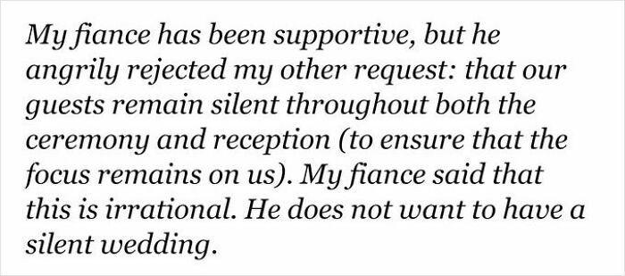 Bride Asks If Her Groom Not Wanting A "Silent Wedding" Is A Red Flag, Gets A Reality Check Online Bride Asks If Her Groom Not Wanting A "Silent Wedding" Is A Red Flag, Gets A Reality Check Online
