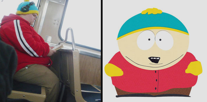 Cartman and the same looking boy in a public transport 