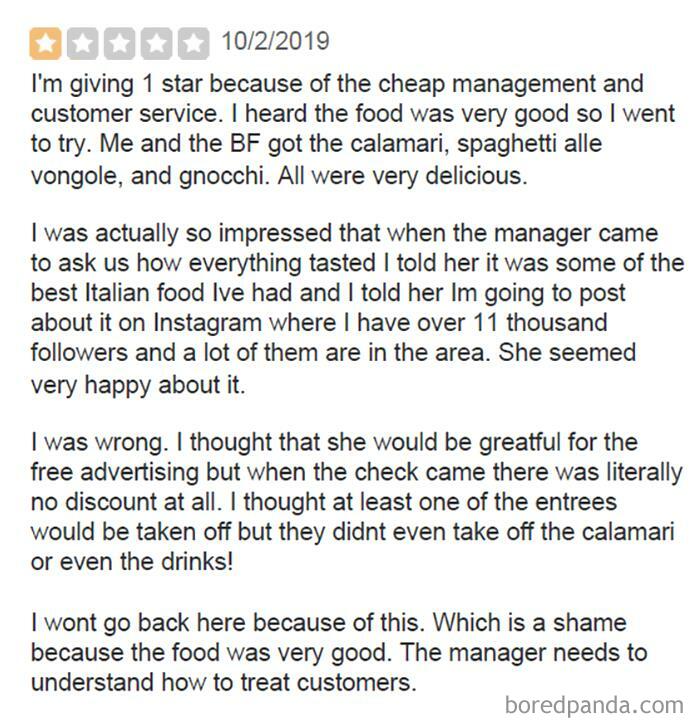 CB Yelper Is Mad Because Restaurant Didn't Give Them Free Meal In Exchange For Potential IG Exposure