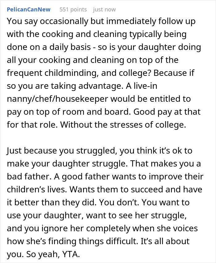 Dad Livid His Daughter Objects To Babysitting His 5 Y.O. Twins, Even Though She Lives With Him Rent-Free Dad Livid His Daughter Objects To Babysitting His 5 Y.O. Twins, Even Though She Lives With Him Rent-Free