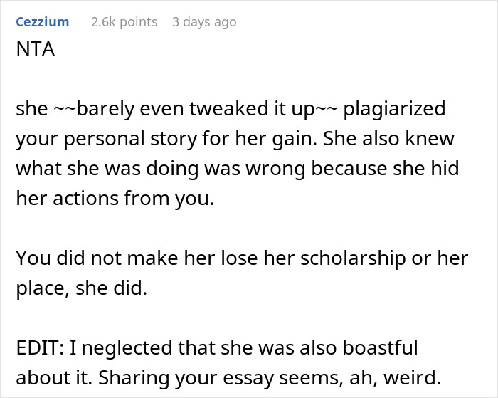 “[Am I The Jerk] For Snitching And Causing My Friend To Lose Her Scholarship/Dream College Acceptance?”