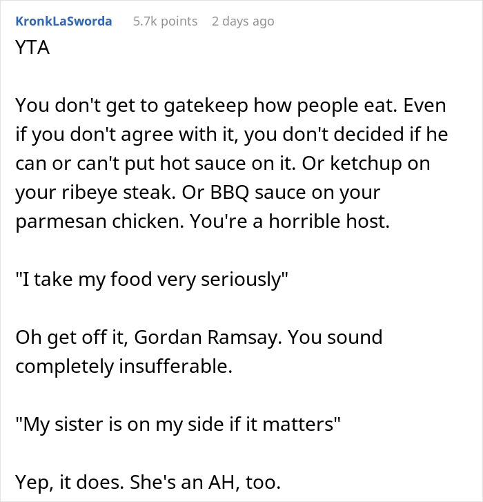 Guy Doesn't Allow Sister's BF To Ruin His Italian Dish With Asian Hot Sauce, Drama Ensues Guy Doesn't Allow Sister's BF To Ruin His Italian Dish With Asian Hot Sauce, Drama Ensues