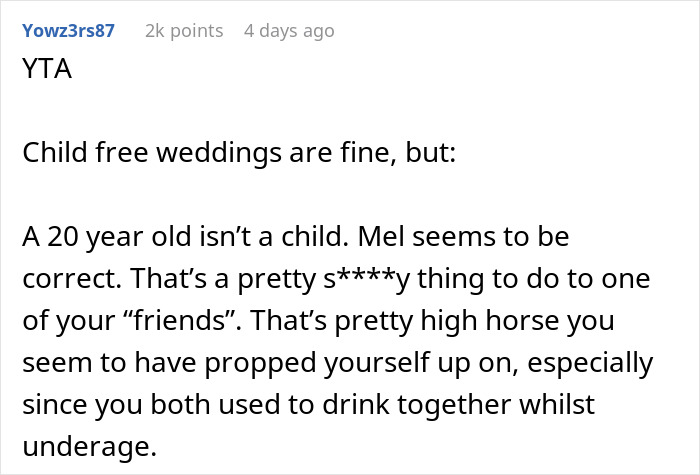Bride Asks If She's A Jerk To Exclude Her Friend Who's 2 Years Younger From Her "Childfree Wedding", Gets A Reality Check Bride Asks If She's A Jerk To Exclude Her Friend Who's 2 Years Younger From Her "Childfree Wedding", Gets A Reality Check