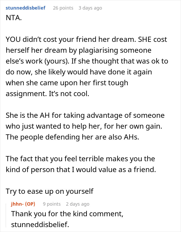 “[Am I The Jerk] For Snitching And Causing My Friend To Lose Her Scholarship/Dream College Acceptance?”