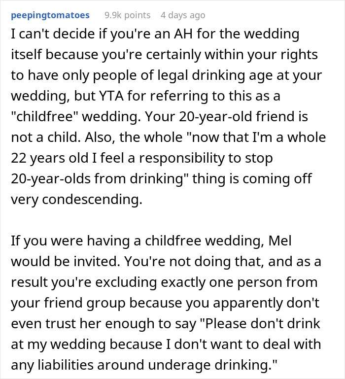 Bride Asks If She's A Jerk To Exclude Her Friend Who's 2 Years Younger From Her "Childfree Wedding", Gets A Reality Check Bride Asks If She's A Jerk To Exclude Her Friend Who's 2 Years Younger From Her "Childfree Wedding", Gets A Reality Check