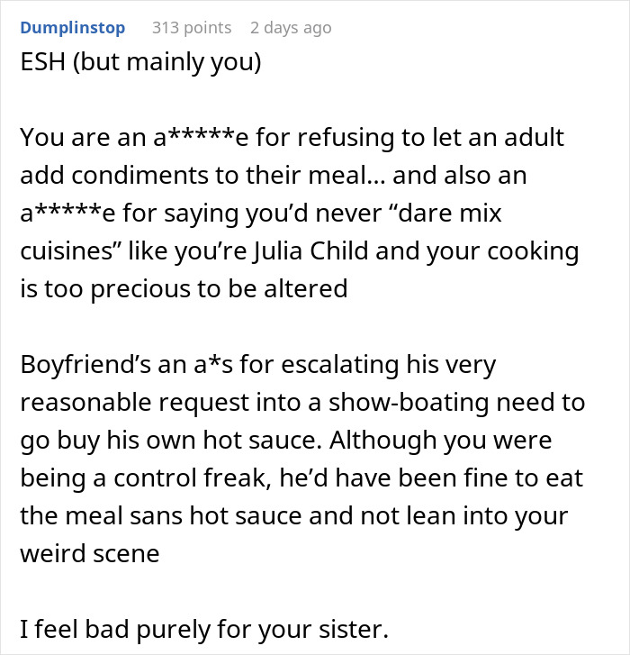 Guy Doesn't Allow Sister's BF To Ruin His Italian Dish With Asian Hot Sauce, Drama Ensues