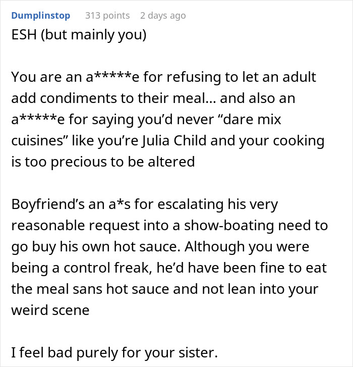 Guy Doesn't Allow Sister's BF To Ruin His Italian Dish With Asian Hot Sauce, Drama Ensues Guy Doesn't Allow Sister's BF To Ruin His Italian Dish With Asian Hot Sauce, Drama Ensues