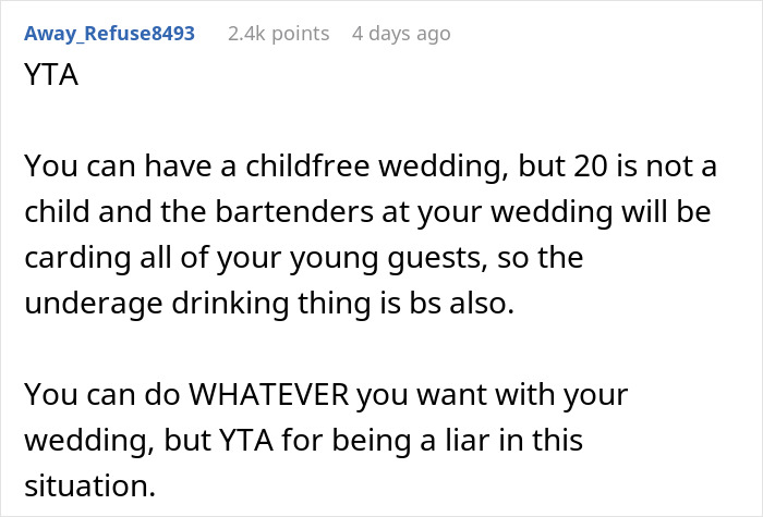 Bride Asks If She's A Jerk To Exclude Her Friend Who's 2 Years Younger From Her "Childfree Wedding", Gets A Reality Check
