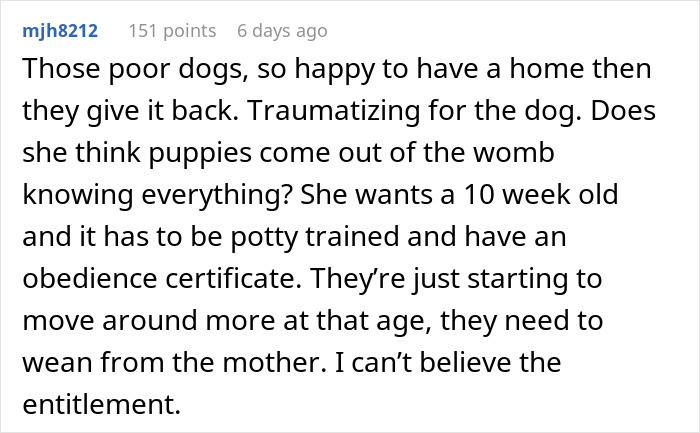 Woman Who Has Tried 5 Puppies Says Every Single One ‘Failed’, And People Can See Why After She Posts Her Delusional Requirements Woman Who Has Tried 5 Puppies Says Every Single One ‘Failed’, And People Can See Why After She Posts Her Delusional Requirements