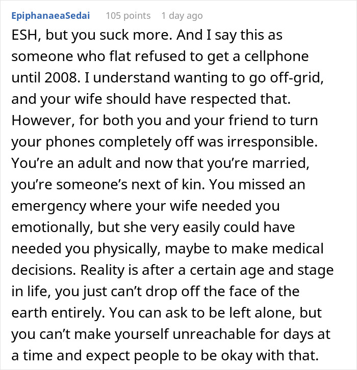 Husband Turns Off His Phone Because His Wife Keeps Calling Him During His Tech-Free Weekend, Misses An Emergency Husband Turns Off His Phone Because His Wife Keeps Calling Him During His Tech-Free Weekend, Misses An Emergency