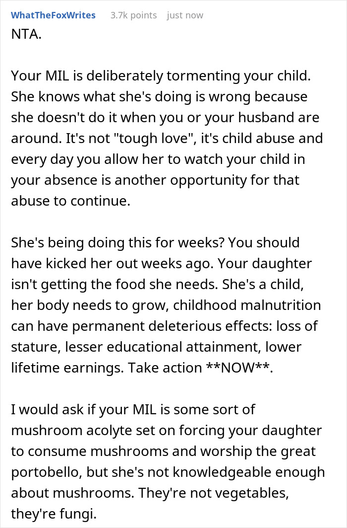 Woman Kicks MIL Out After Discovering She Starved Her Kid As She Kept Making Dinners Containing The One Thing She Hates The Most Woman Kicks MIL Out After Discovering She Starved Her Kid As She Kept Making Dinners Containing The One Thing She Hates The Most