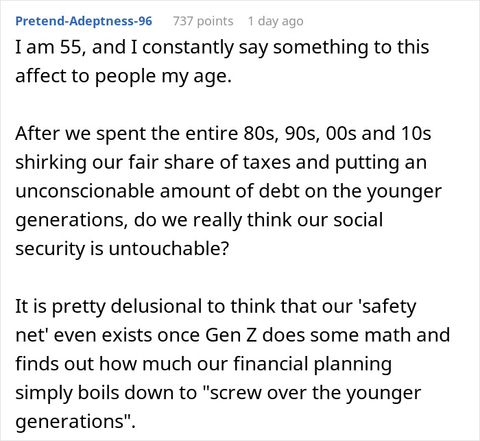 Person Asks "Do Boomers Really Think They’re Going To Sit Back And Retire While We Become Indentured Servants?" And People's Opinions Are Split
