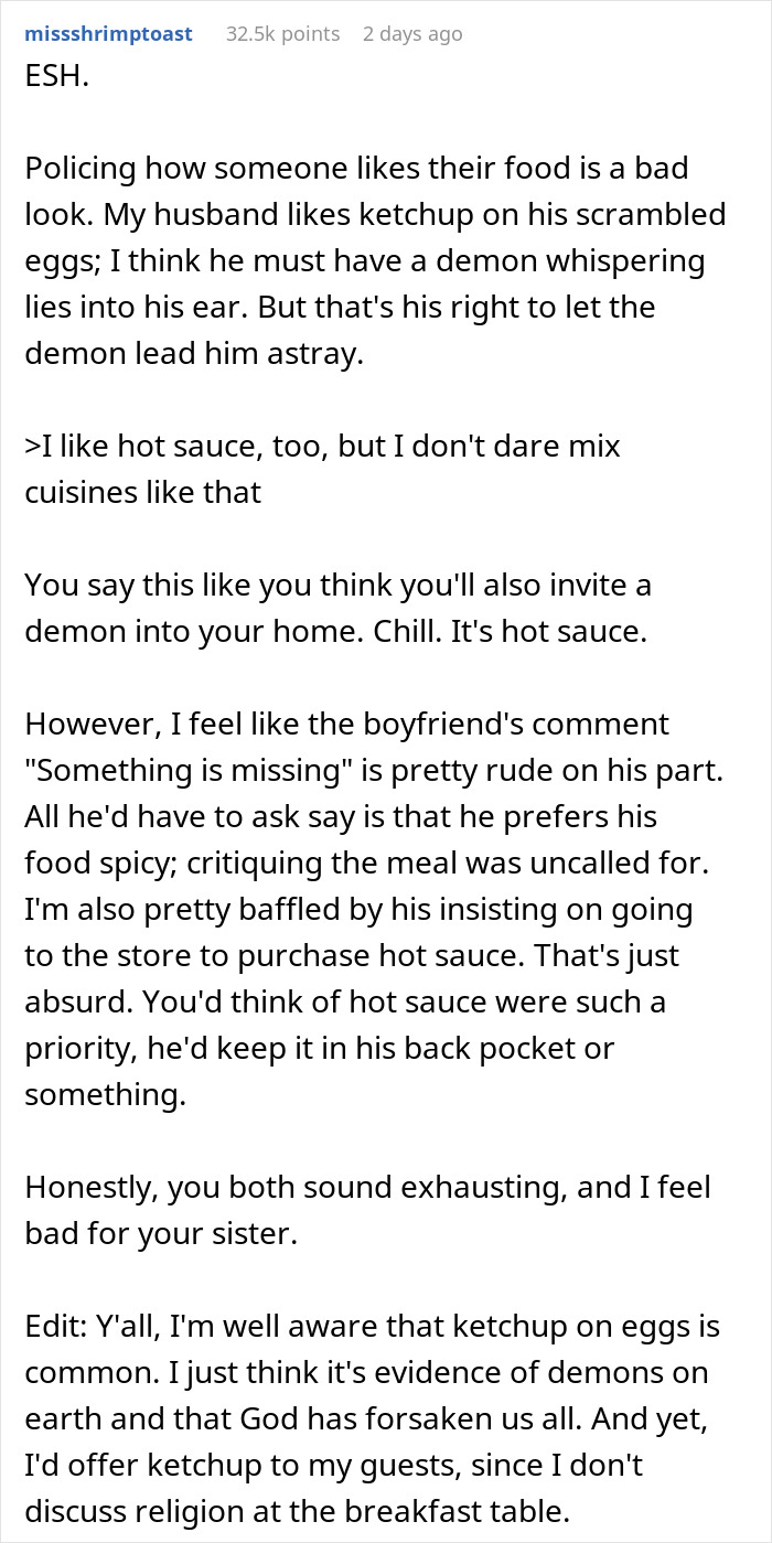Guy Doesn't Allow Sister's BF To Ruin His Italian Dish With Asian Hot Sauce, Drama Ensues Guy Doesn't Allow Sister's BF To Ruin His Italian Dish With Asian Hot Sauce, Drama Ensues