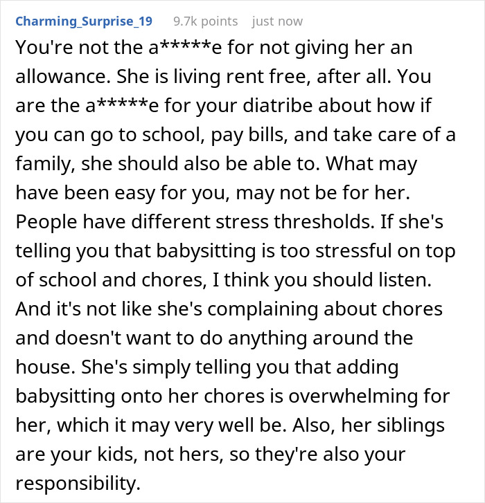 Dad Livid His Daughter Objects To Babysitting His 5 Y.O. Twins, Even Though She Lives With Him Rent-Free Dad Livid His Daughter Objects To Babysitting His 5 Y.O. Twins, Even Though She Lives With Him Rent-Free