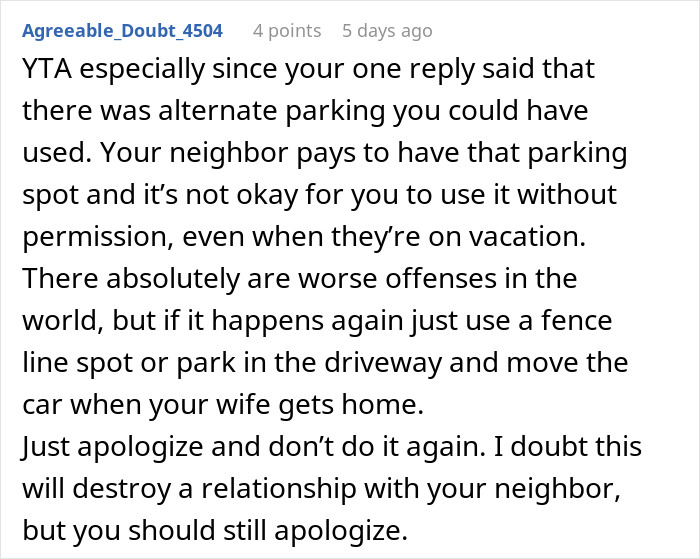 Person Doesn’t See A Problem With Briefly Using Their Neighbors’ Driveway While They’re Away On Holiday Person Doesn’t See A Problem With Briefly Using Their Neighbors’ Driveway While They’re Away On Holiday