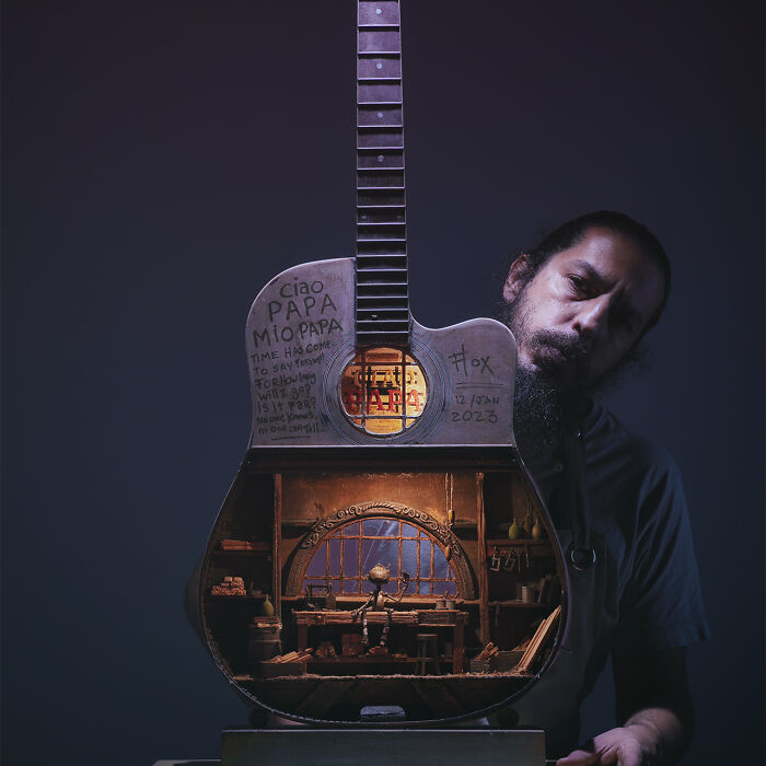 I Crafted My Own Pinocchio Diorama Inside A Guitar (10 Pics)