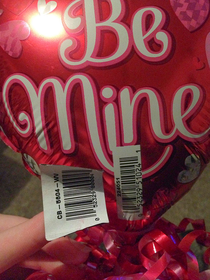 This Valentine's Balloon Has A Printed Barcode Under The Barcode Sticker
