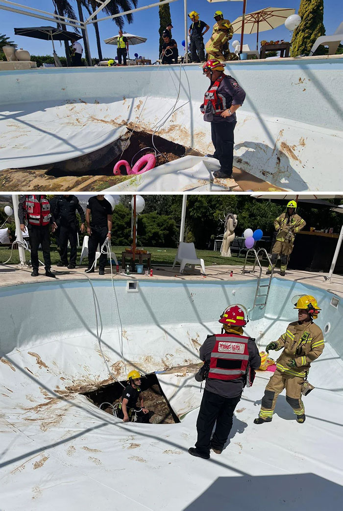 Ayer se abrió un socavón bajo una piscina privada en Israel y hay una persona desaparecida