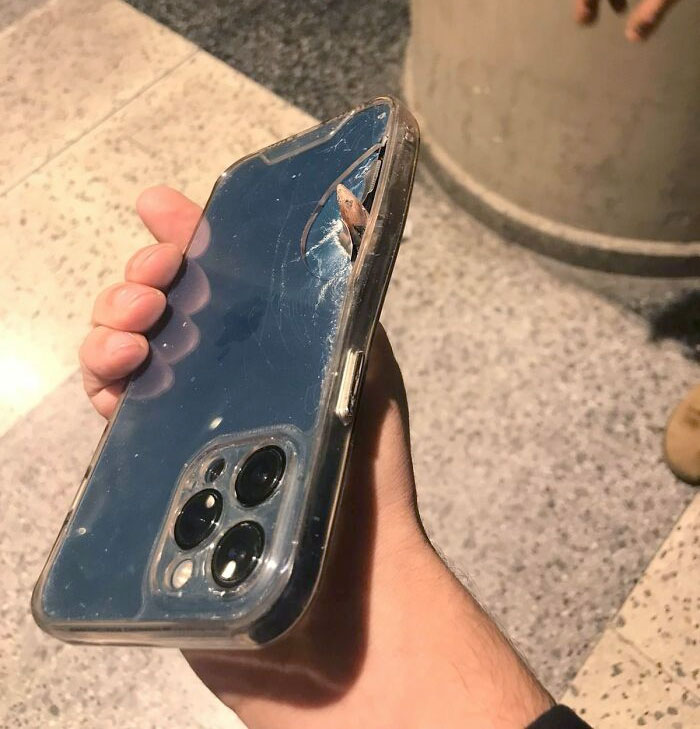 A Stray Bullet On New Year's Eve Lands In A Guy's Phone At Beirut Airport