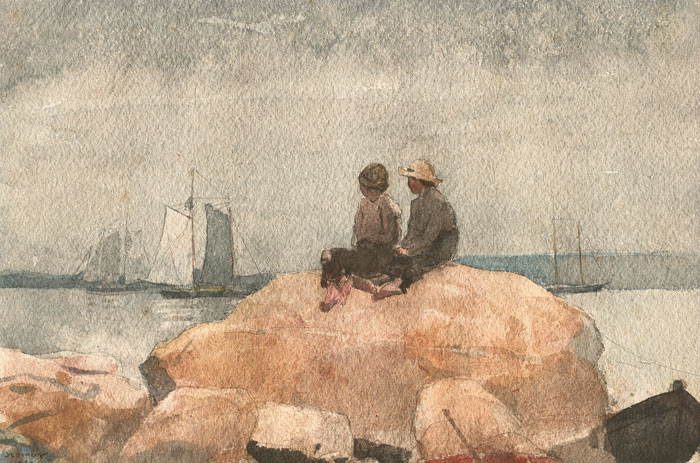 Two Boys Watching Schooners By Winslow Homer