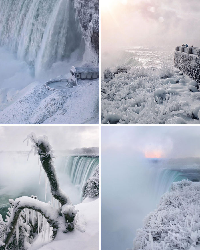El lado canadiense de las cataratas del Niágara ahora mismo es un país de las maravillas helado e invernal 