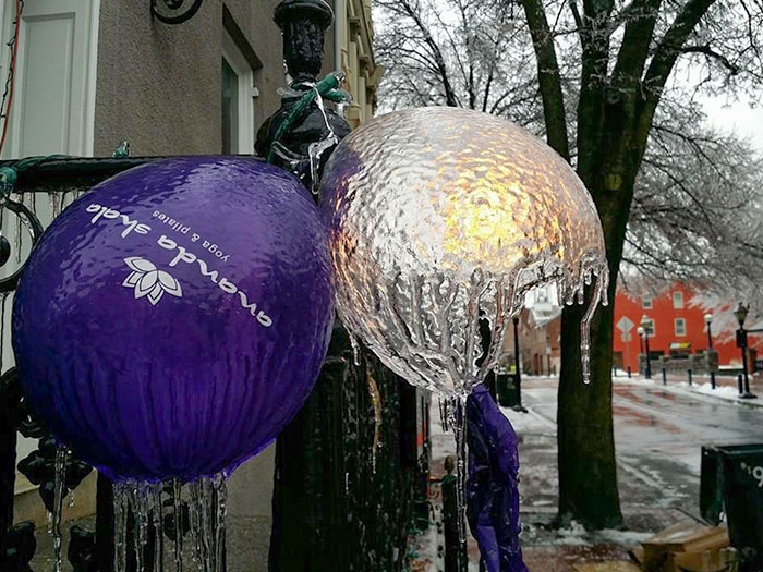 A Balloon Popped And Left Its Ice Shell During Winter Storm Nika