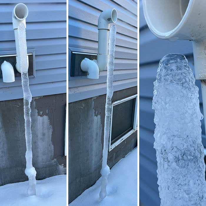 An Almost 6’ Stalagmite Of Ice From Furnace Exhaust Condensation