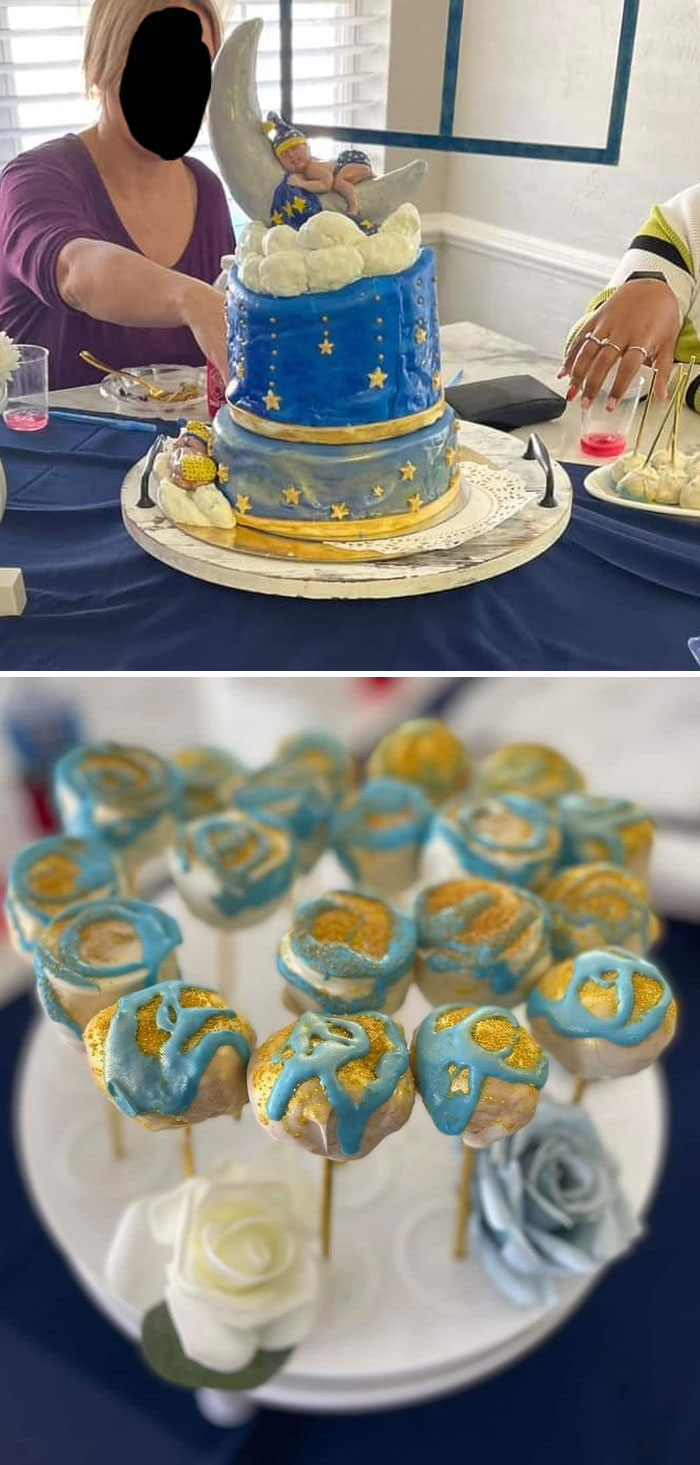 A Coworker Of Mine Is Is Starting Up A Side Business Selling Cakes. She Just Did This Cake And Cake Pops For A Baby Shower