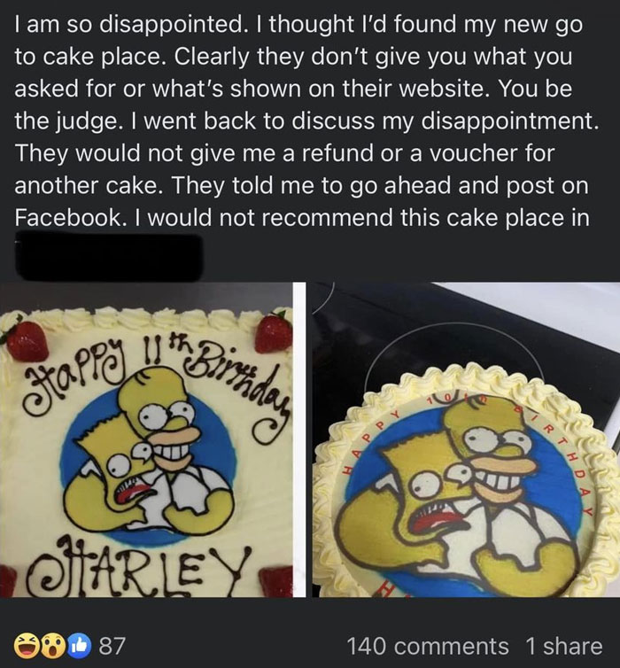 For Context: The Rectangle Cake Is What Was Advertised And The Circle Cake Is What Was Delivered 😂