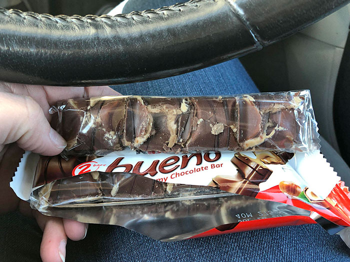Knew I Wasn’t Getting Any Chocolate For Valentine's Day So I Bought Myself A Candy Bar On My Way Out Of The Grocery Store Today. Someone Had Squished The Whole Thing