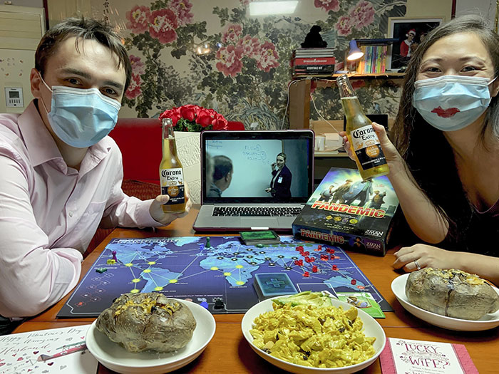 Our Valentine’s Day In China: Corona Beer, Coronation Chicken, Pandemic Board Game, Contagion Movie