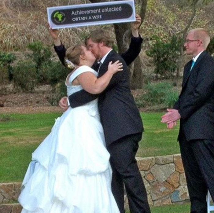 Went To A Wedding Yesterday. The Officiator Held Up This Sign During The "First Kiss"