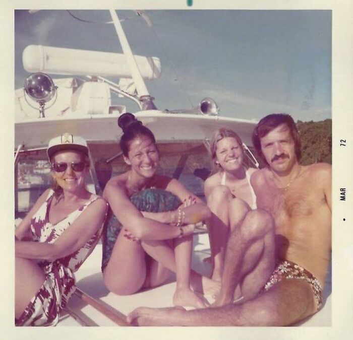 Left To Right: Cher's Mom, Georgia Holt, Cher, Georganne Lapiere, (Cher's Sister) And Sonny Bono Having Fun In The Sun! - March 1972