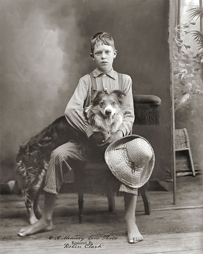 This boy and his dog were photographed in New Athens, Ohio in the late 1890s and early 1900s by photographer JE Williams.