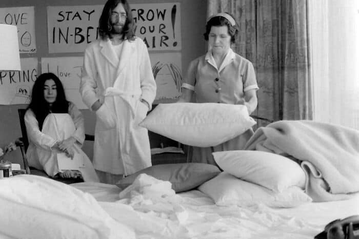 John Lennon And Yoko Ono Waiting For The Maid To Make The Bed So They Can Continue Protesting Against The System 1969