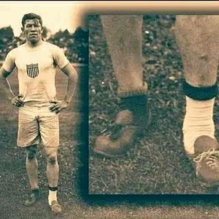 Jim Thorpe.If you look closely at the photo, you can see that he wears different socks and shoes