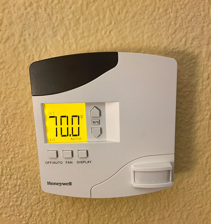 This Motion Sensor Thermostat In The Hotel Room Causes The Air Conditioning To Turn Off While You Sleep