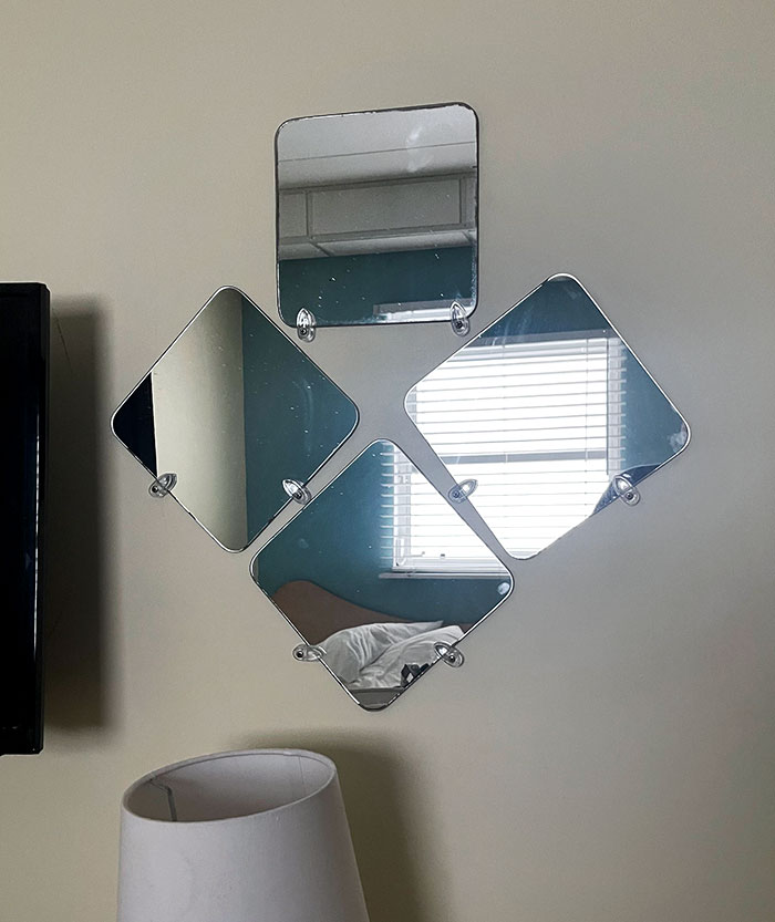 These Mirrors In My Hotel Room. I Tried To Fix It And Found Out They Were Glued Like This