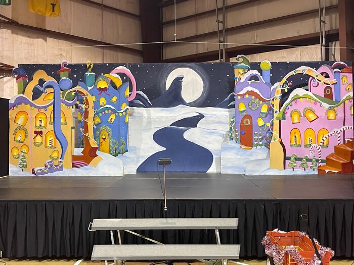 Super Proud Of This Set I Painted For Our Theater Class’s Play “The Grinch”