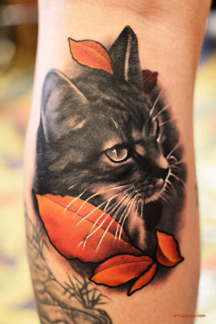 Tattoo Of My Cat, Got Tattoo 1st Then Got A Cat Later That Resembled The Tattoo