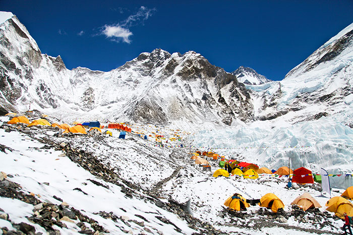 Bright yellow tents in Mount Everest base camp