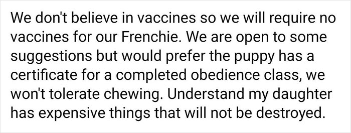 Woman Who Has Tried 5 Puppies Says Every Single One ‘Failed’, And People Can See Why After She Posts Her Delusional Requirements Woman Who Has Tried 5 Puppies Says Every Single One ‘Failed’, And People Can See Why After She Posts Her Delusional Requirements