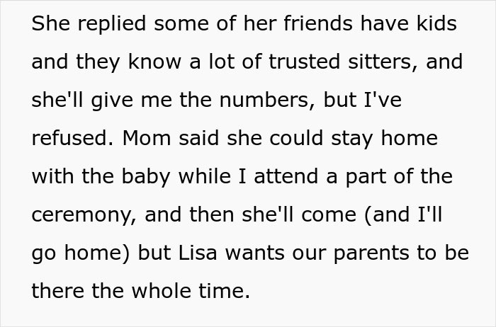 Woman Is Told She Can't Bring Her Newborn To Sister's Childfree Wedding, Decides Not To Go And Drama Ensues
