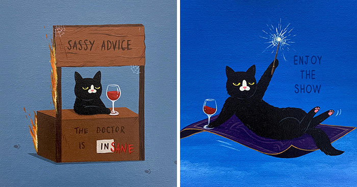 This Artist Blends Their Sarcastic Nature With His Adopted Cat’s Attitude In His 35 Humorous Illustrations